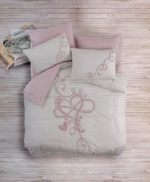 Puff Nakışlı Ranforce Çift Kişilik Anneler Günü Nev Takımı Bellini Pembe ürün görseli