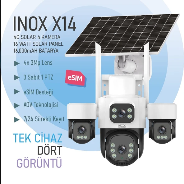Inox-X14 4 Kameralı 4G E-Sim Destekli Solar Güvenlik Kamerası - Resim 2