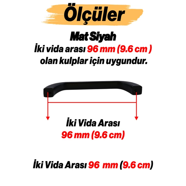 Metal Mutfak Mobilya Çekmece Mutfak Dolap Dolabı Kulpları Kapak Kulbu 9.6 cm Kulp 96 mm Siyah - Resim 2