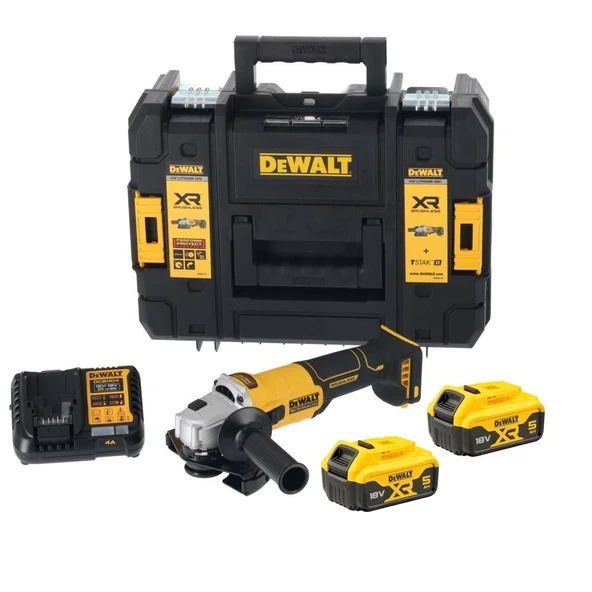 Dewalt DCG407P2T 18V 5.0 Ah Çift Akülü 125mm Kömürsüz Avuç Taşlama ürün görseli
