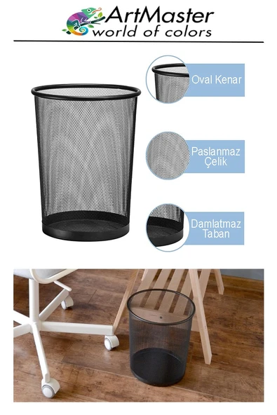 Masaüstü Büro Seti Metal Siyah 16 Parça Kalemlik Evrak Rafı 3 Lü Delgeç Zımba Makinesi Notluk Çöp Kovası Ataç - 4