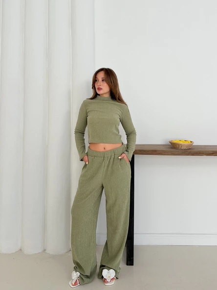 Balıkçı yaka örme takım mint ürün görseli