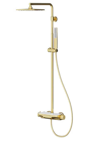 Perla Termostatik 3 Yönlü Duş Kolonu-Mat Altın /Beyaz Cam ürün görseli