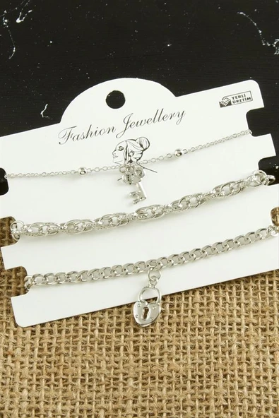 3 Adet Kalp Anahtar Trend Zincir Bileklik