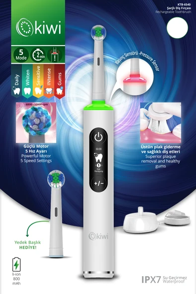 KTB-6540 Şarjlı Diş Fırçası | 5 Farklı Mod & LCD Ekran Beyaz ürün görseli