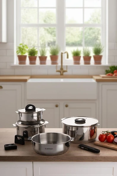 Steel Click 7 Parça Tencere Seti Açık Gri - Resim 2