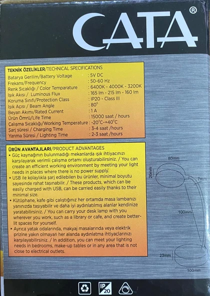 CATA CT 8440 Beyaz Kasa Dimmerli Dokunmatik 4000K Berlin Masa Lambası - Resim 3