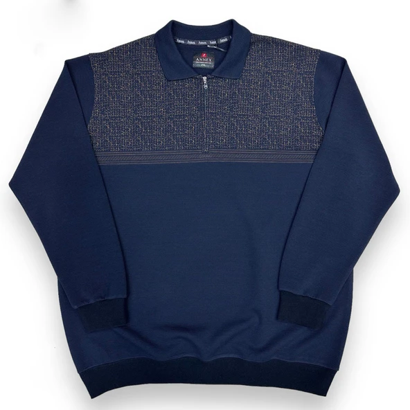 Büyük Beden Erkek Yakalı Fermuarlı Pamuklu Kazak Geniş Kalıp - Resim 7