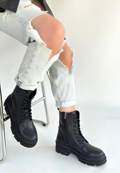 Allex Siyah Cilt Bağcıklı Bot - Resim 2