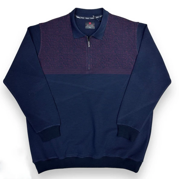 Büyük Beden Erkek Yakalı Fermuarlı Pamuklu Kazak Geniş Kalıp - Resim 4