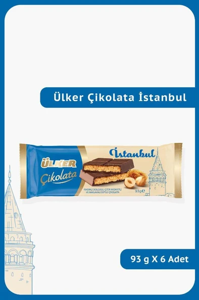 Ülker Çikolata İSTANBUL - Fındıklı Dolgulu, Çıtır Kadayıflı ve Baklavalı Çikolata - 93 gram - 6 Adet ürün görseli