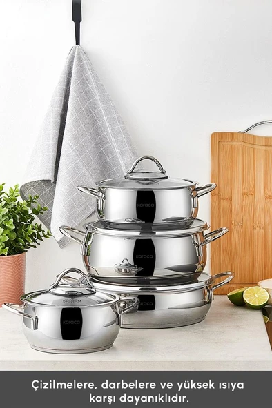 Urla 8 Parça İndüksiyon Tabanlı Çelik Tencere Seti - Resim 5