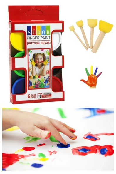 6x30 ml parmak boyası ve popon fırça seti südor (kolay yıkanabilir) ürün görseli 1