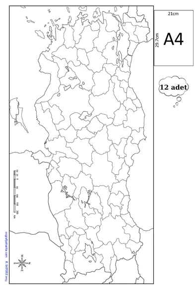 a4 boy  dilsiz türkiye siyasi  haritası renksiz 12 adet ürün görseli 1