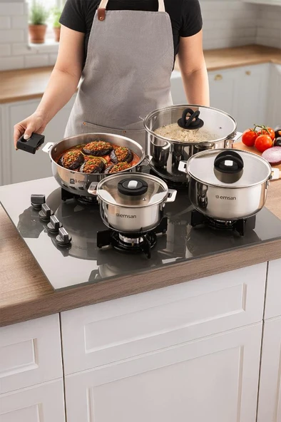 Steel Click 7 Parça Tencere Seti Açık Gri - Resim 4