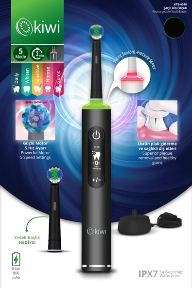 KTB-6540 Şarjlı Diş Fırçası | 5 Farklı Mod & LCD Ekran Siyah ürün görseli