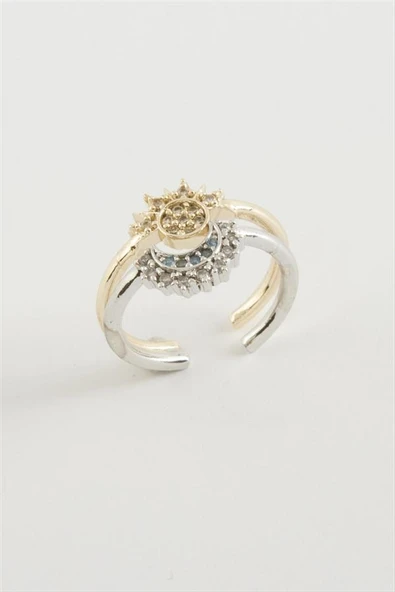 Güneş Hilal Zirkon Taşlı Yüzük 2 Adet