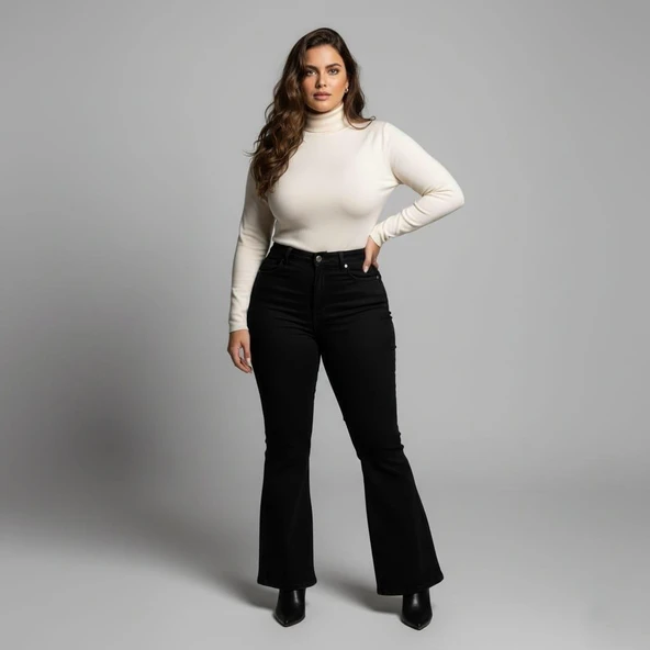 IŞŞIL 715-Büyük Beden İspanyol Paça Esnek Kot Pantolon - 5