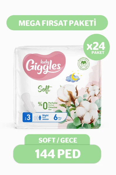 Giggles Lady Soft Hijyenik Ped Gece Mega Fırsat Paketi 144 Adet ürün görseli 1