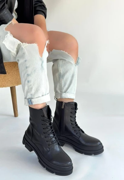 Allex Siyah Cilt Bağcıklı Bot - Resim 3