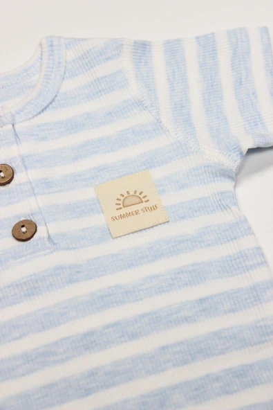 Bistyle Line Colors Yarım Kol Patiksiz Tulum 15126 Mavi - 3