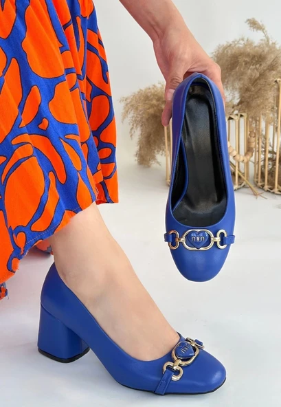 Lucky Mavi Cilt Topuklu Ayakkabı - Resim 2