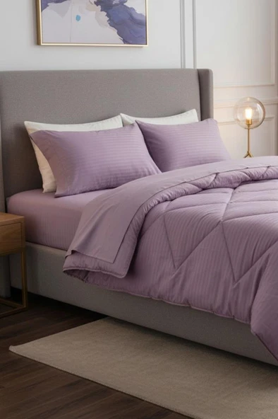 Satin Pollysaten Comforter Çift Kişilik Yorgan Seti Gül Kurusu ürün görseli
