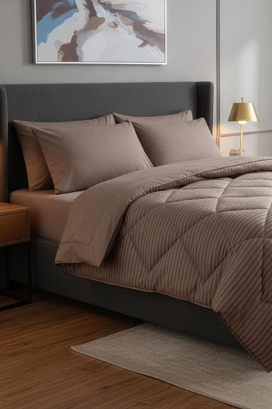 Satin Pollysaten Comforter Çift Kişilik Yorgan Seti Cappucino ürün görseli