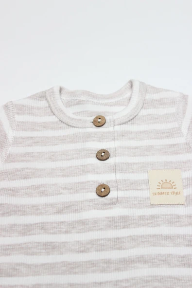 Bistyle Line Colors Yarım Kol Patiksiz Tulum 15126 Bej - 2