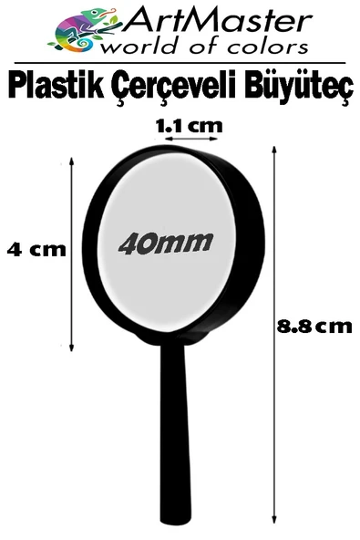 Plastik Çerçeveli Büyüteç 40 mm 1 Adet 5x Plastik Saplı Büyüteç Mercek Ofis Büro Okul 5 Kat Büyütme