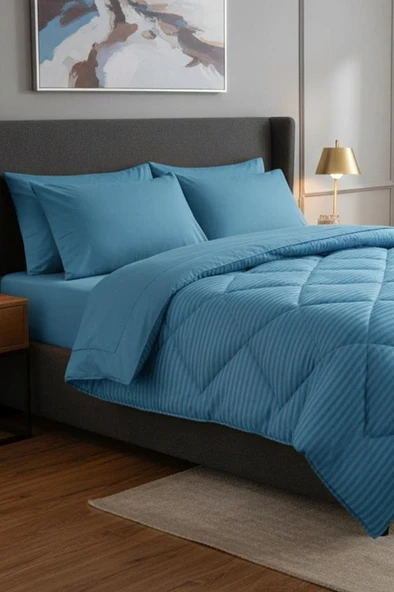 Satin Pollysaten Comforter Çift Kişilik Yorgan Seti Turkuaz ürün görseli