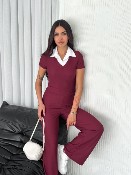 Ottoman kumaş beyaz gömlek yaka takım s4142 - Resim 2