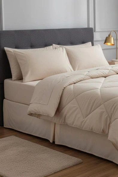 Satin Pollysaten Comforter Çift Kişilik Yorgan Seti Bej ürün görseli