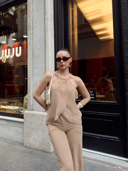 Kruvaze takım ayrobin bej s054 - Resim 2