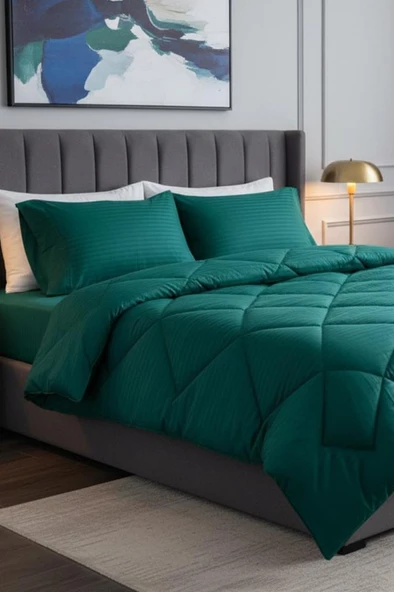 Satin Pollysaten Comforter Çift Kişilik Yorgan Seti Petrol ürün görseli