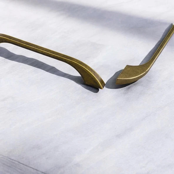 Mobilya Mutfak Dolabı Dolap Kulpu Kulbu Kulpları 128 mm - 12.8 cm Eskitme Antik Sarı Metal - Resim 4