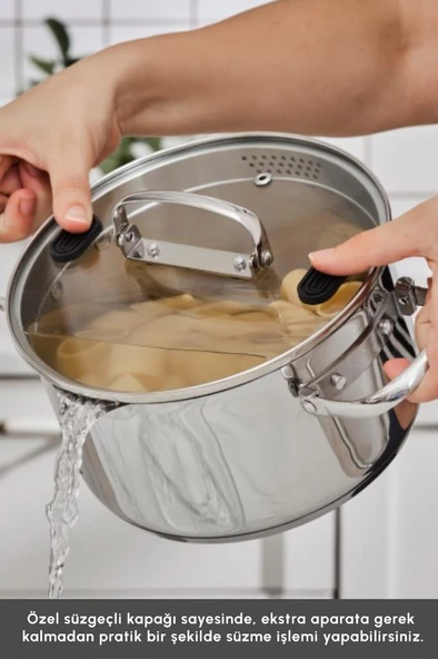 Burgaz 8 Parça Katlanabilir Kulplu ve Süzgeç Kapaklı Çelik Tencere Seti - Resim 7