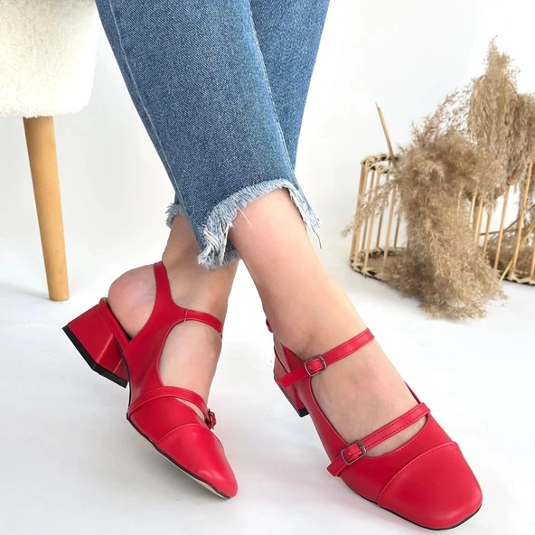 Doran Kırmızı Cilt Topuklu Ayakkabı - Resim 4