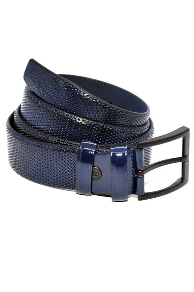 Lacivert Rugan Suni Deri Desenli 4 cm.lik Klasik Kemer - 7495-68-21M - Resim 3
