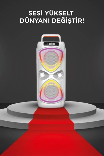 TORIMA D78 Beyaz Kablosuz Bluetooth Hoparlör Mikrofonlu LED Işıklı 8W+8W Parti Speaker - Resim 2