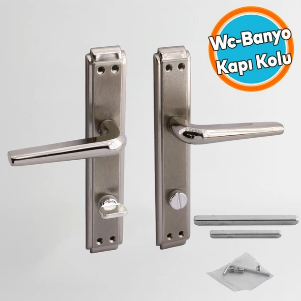 WC Banyo İç Kapı Kol Kolu Aynalı Sağa Sola Uygun Nikel Saten Metal Tutamak ürün görseli