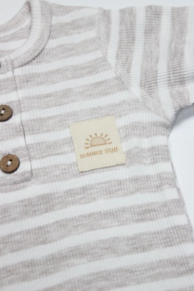 Bistyle Line Colors Yarım Kol Patiksiz Tulum 15126 Bej - 3