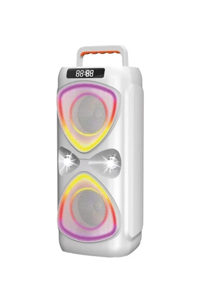 TORIMA D78 Beyaz Kablosuz Bluetooth Hoparlör Mikrofonlu LED Işıklı 8W+8W Parti Speaker - Resim 4