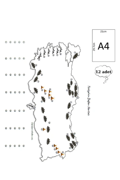 a4 boy  dilsiz türkiyenin dağları haritası  renksiz 12 adet ürün görseli 1