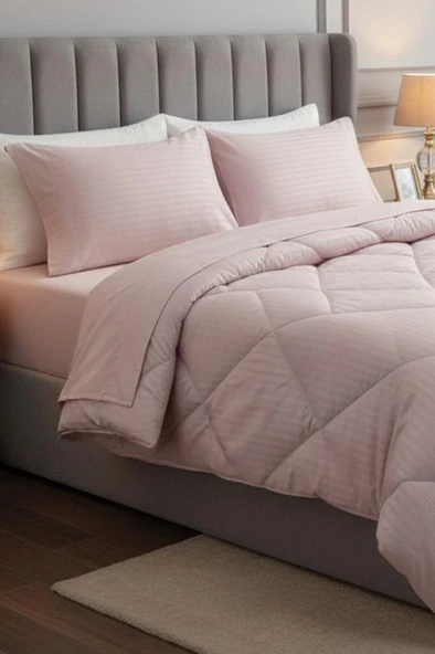 Satin Pollysaten Comforter Çift Kişilik Yorgan Seti Pudra ürün görseli
