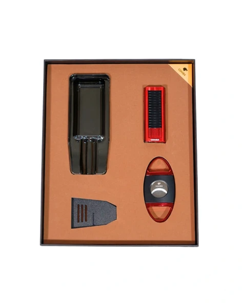 AlsepeteAvm Çakmak Kesici Küllük Sehpa Dörtlü Kırmızı-Siyah Puro Seti CST0269 ürün görseli 1