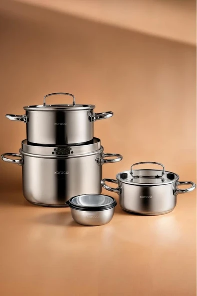 Burgaz 8 Parça Katlanabilir Kulplu ve Süzgeç Kapaklı Çelik Tencere Seti ürün görseli