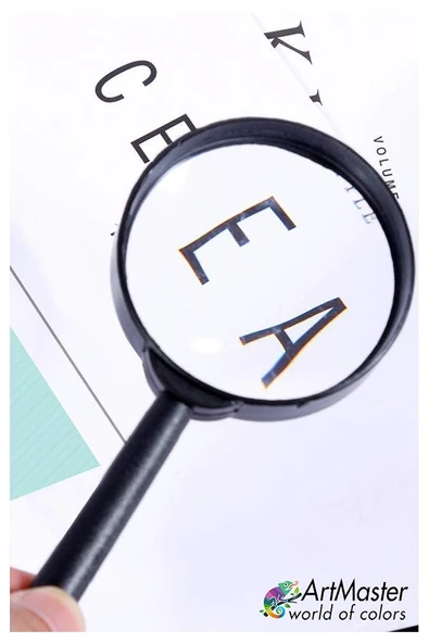 Plastik Çerçeveli Büyüteç 40 mm 1 Adet 5x Plastik Saplı Büyüteç Mercek Ofis Büro Okul 5 Kat Büyütme - 5