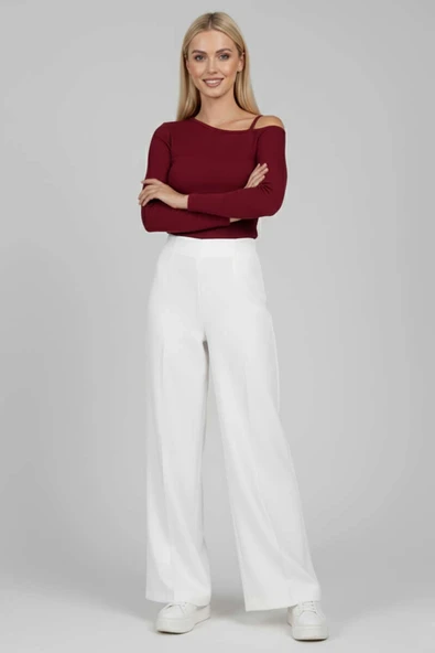 Tek Omuz İpli Bluz Bordo - Resim 3