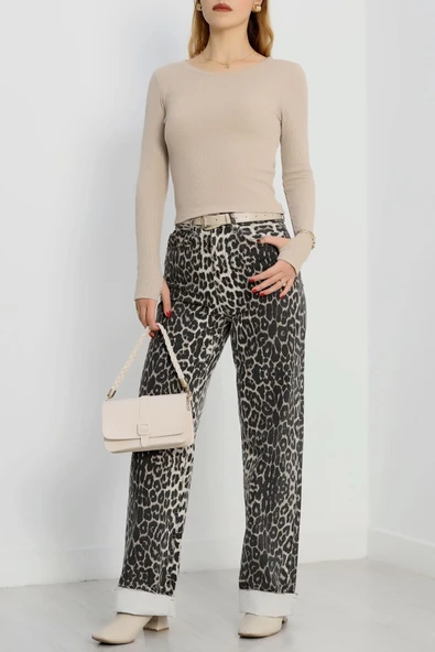 Bisiklet Yaka Parmak Geçmeli Kaşkorse bluz bej - Resim 3